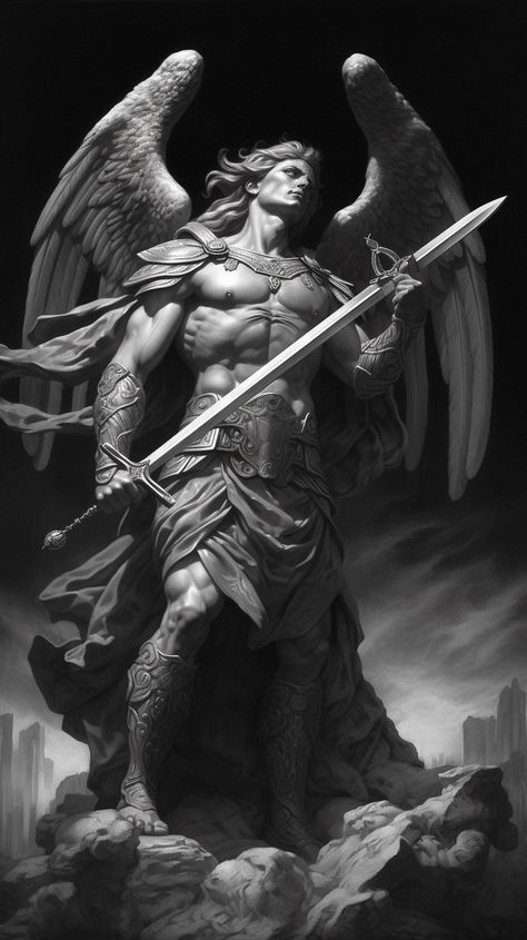 Guardian Angel Tattoo For Men, Angel Warrior Tattoo, Archangel Michael Tattoo, St Michael Tattoo, Memorial Tattoo Ideas, Greek Mythology Statue, Guardian Angel Tattoo, Archangel Tattoo, Making Movies