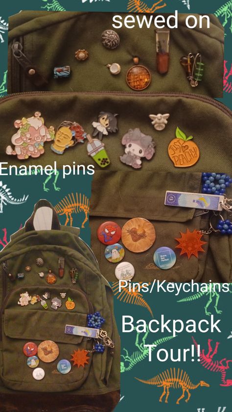 #backpackinspo #backpacktour #green #pins #baginspo Backpack With Pins, Green Backpack, Green Backpacks, Backpack Decoration, Just Peachy, Book Bag, Pastel Green, Backpacks, Sewing