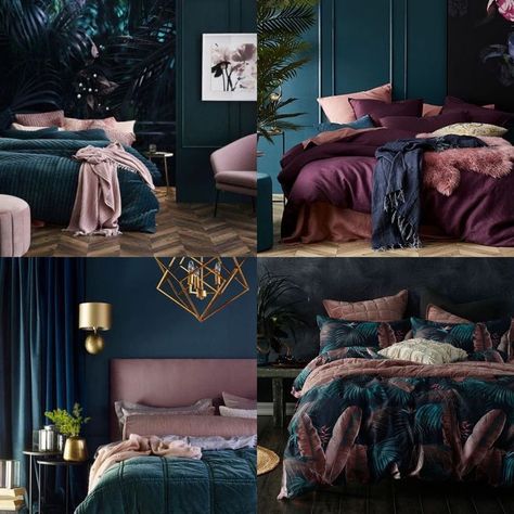 Jewel Tone Bedroom, Teal Bedroom, Bed Design Modern, Bedroom Color Schemes, Master Bedrooms Decor, Room Inspiration Bedroom, Design Styles, Blue Walls, Dream Bedroom