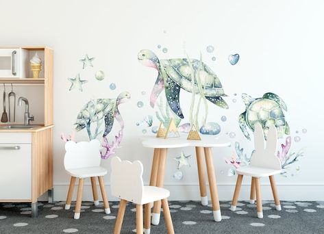 Nursery Wall Decals SEA World With Turtles Wall Decals With - Etsy Australia Turtle Nursery, Sea Turtle Decor, Sea Turtle Wall Art, Turtle Wall Art, Coral Walls, Turtle Decor, Kids Room Wall Decals, Kids Wall Decals, Wall Stickers Kids