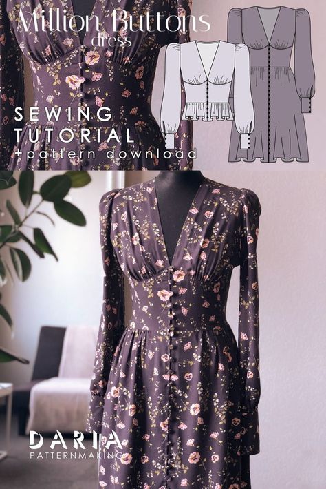 Sewing Patterns Free Women Dress, Dress Sewing Patterns Wedding, Dress Top Sewing Pattern, Sewing Projects Fashion, How To Add Fabric To A Dress, Free Blouse Patterns For Women Sewing, Velvet Sewing Ideas, Witchy Dress Pattern, Dark Academia Sewing Patterns