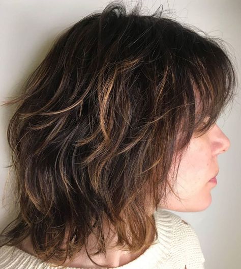 Medium Brown Shag With Caramel Highlights Modern Shag Haircuts, Medium Shag Hairstyles, Modern Shag Haircut, Modern Shag, Medium Shag Haircuts, Short Shag Hairstyles, Shaggy Haircuts, Shag Haircuts, Shag Hairstyles