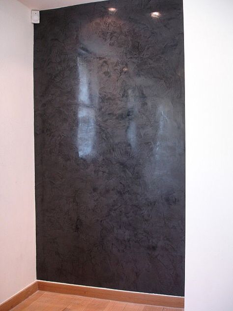 Black Venetian Plaster Stucco Veneziano, Venetian Plaster Walls, Faux Walls, Polished Plaster, Decorative Plaster, Venetian Plaster, Faux Painting, Wall Finishes, Plaster Walls