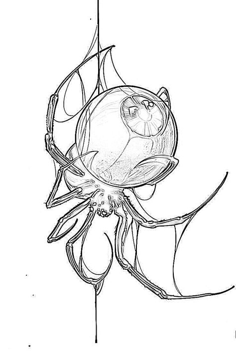 Eyeball Spider Drawing, Spider Sketch Tattoo, Spider With Eye Tattoo, Spider Coming Out Of Mouth, Cute Spider Art, Spider Art Drawing, Spider Skull, Spider Illustration, Spider Drawing