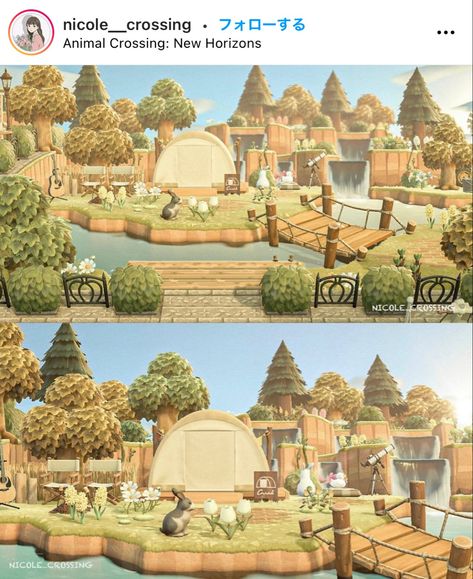 Acnh Elegantcore Campsite, Acnh Early Game Ideas, Animal Crossing Campground, Animal Crossing Villager House Layout Ideas, Acnh Infrastructure, Acne Campsite Ideas, Acne Museum Ideas, Animal Crossing Forest Core, Campsite Ideas Animal Crossing