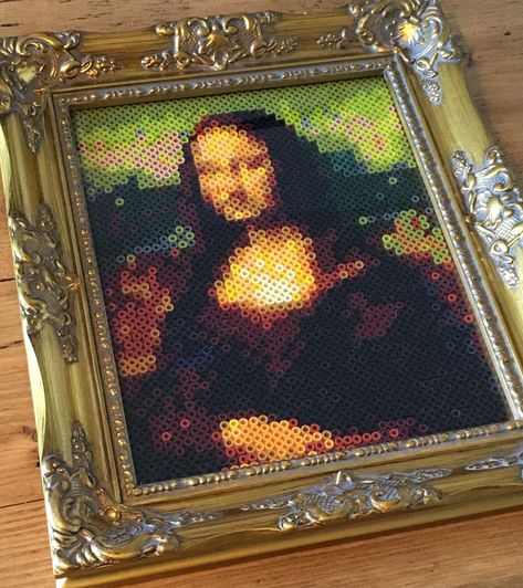 Mona Lisa Perler Beads, Perler Beads Wall Decor, Fuse Bead Art, Perler Bead Frame, Mona Lisa Pixel Art, Iron Beads Pattern, Marvel Diy, Mini Hama Beads, Modele Pixel Art