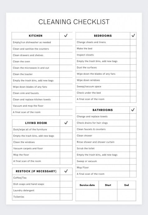 Simple Cleaning Checklist, Home Cleaning Checklist, Airbnb Cleaning Checklist, Housekeeper Checklist, Cleaning Checklist Printable, Deep Cleaning Checklist, Cleaning Planner, House Cleaning Checklist, Cleaning List