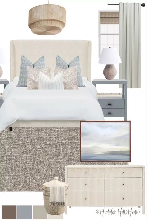 Mood Board Bedroom, Costal Bedroom, Bedroom Mood Board, Modern Coastal Bedroom, Beach House Bedroom, Coastal Bedroom Decorating, Transitional Bedroom, House Bedroom, Coastal Bedrooms