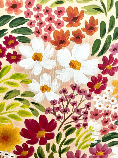 Embrace timeless beauty with this floral pattern design. Ideal for wallpapers, fabrics, and more.   Click the link and get your unique background design now!  #FloralPattern #TimelessDesign #HomeDecor #TextilePrint #PatternDesign #InteriorDesign #PatternLovers #ClassicStyle #PatternDesignInspiration Floral Gouache Painting, Painting A Box Ideas, Acrylic Painting Images, Floral Canvas Painting, Flower Canvas Painting, Flower Painting Acrylic, Senior Banner, Floral Paintings Acrylic, Painting Flowers Tutorial