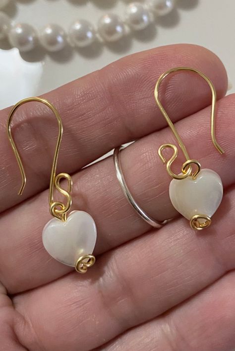 Excited to share this item from my #etsy shop: Mother of Pearl Heart Earrings, love earrings, earrings for her, mother Pearl earrings, nacar jewelry, gold plated wire Pearl Heart Earrings, Pearl Bride, Love Earrings, Purple Gift, Awareness Bracelet, Pearl Heart, Saint Valentine, Pearl Hoop Earrings, Beaded Hoop Earrings