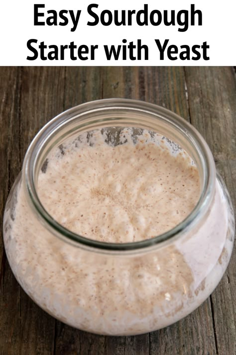 sourdough starter with yeast in a glass jar Easy Sourdough Starter, Dough Starter Recipe, Make A Sourdough Starter, Yeast Starter, Sourdough Bread Starter, Dough Starter, Easy Sourdough, Starter Recipe, Bread Starter