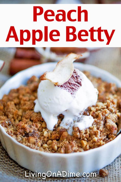 Apple Betty Recipe, Crisps And Cobblers, Apple Betty, Apple Crisp Without Oats, Living On A Dime, Fall Desserts Apple, Apple Crisp Topping, Crisp Recipes, Apple Crisps