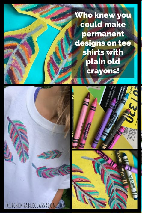 My kids love wearable art. This fabric printing method is especially do-able because it doesn't require any special fabric medium, just plain old crayons. Diy T Shirt Printing, Diy T Shirt, Design Your Own Shirt, Diy Vetement, Tie Dye Diy, Fabric Printing, Diy Shirt, T Shirt Diy, Fabric Medium