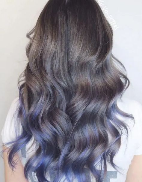 Balayage Asian, Lavender Hair Ombre, Blue Balayage, Lesbian Hair, Dyed Tips, Hair Dye Tips, Blue Ombre Hair, Hair Color Underneath, Hair Tint