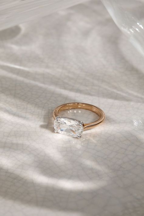 East To West Elongated Cushion Engagement Ring, Elongated Cushion East West, Sideways Stone Engagement Ring, East West Elongated Cushion, East West Diamond Engagement Ring, Sideways Diamond Engagement Ring, East West Cushion Engagement Ring, Unique Elongated Cushion Engagement Ring, East West Diamond Ring