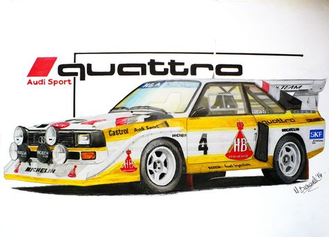 Audi Rally Car, Rally Drawing, Audi Quattro Rally, Audi Sport Quattro S1, Audi Quattro S1, Rally Car Racing, Audi 200, Rally Cars, Car Lot