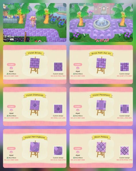 Did anyone need some purple paths? : ACQR Acnh Motifs, Ac Codes, Acnh Patterns, Purple City, Cozy Games, Brick Path, Animal Crossing 3ds, Path Ideas, Animal Crossing Guide