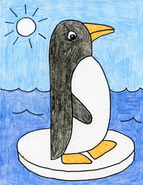 Looking for a penguin drawing easy enough for kinders? I’d recommend this one as it works with just some very basic shapes, none to complicated for those that have just started to draw. MATERIALS Download Easy Penguin Tutorial Drawing paper Black marker Crayons DIRECTIONS Prep: Print tutorial for each student. Draw guide lines on paper or fold in half to … Read More Penguin Drawing Easy, Basic Drawing For Kids, Drawing Pictures For Kids, Penguin Coloring Pages, Penguin Drawing, Draw Easy, Scene Drawing, Penguin Art, Easy Drawings For Kids