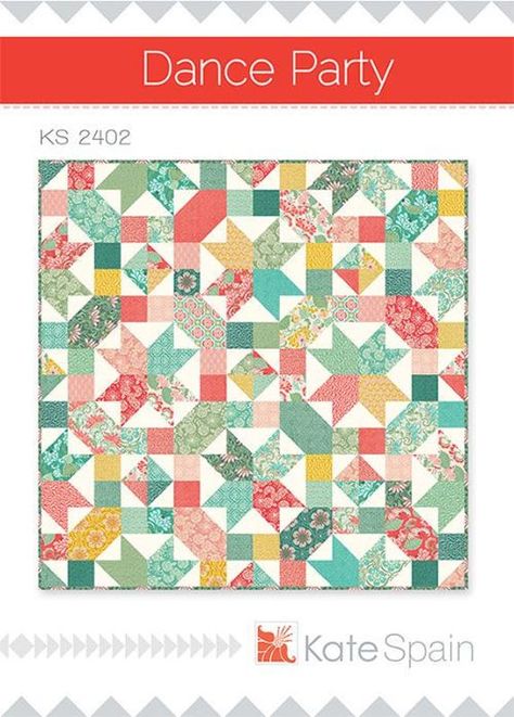 Dance Party  Pattern G* KS 2402 Kate Spain - 64" X 64" Ships from smoke free shop Thanks for your business. One Layer Cakes, Layer Cake Quilt Patterns, Cake Quilt, Layer Cake Quilts, Party Pattern, Star Quilt Patterns, Party Kit, Charm Pack, Quilt Sizes