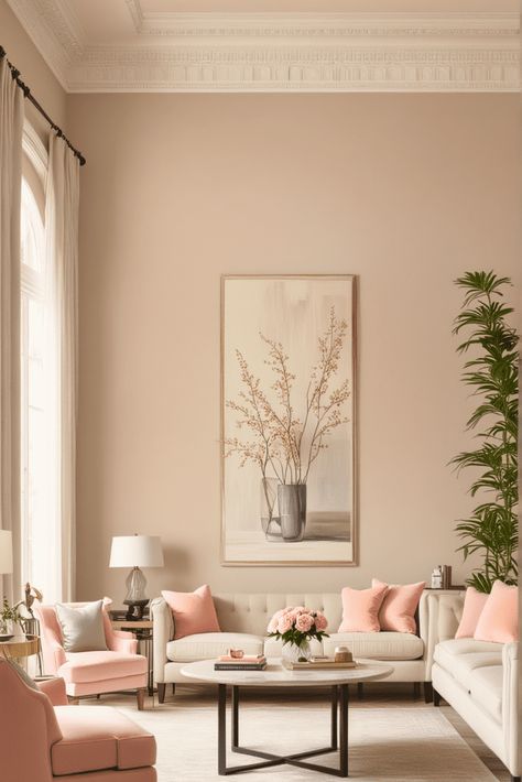 30 Inspirational Pastel Living Room Ideas – The Crafty Hacks Light Peach Wall Color Living Room, Soft Pastel Interior Design, Living Room Bright And Airy, Interior Pastel Colors, Living Room Paint Ideas Color Schemes, Pink And Beige Living Room, Light Peach Wall Color, Beige And Pink Living Room, Pink Beige Living Room