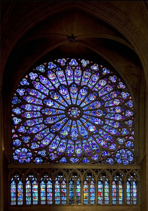 Notre Dame de Paris, Paris, France, stained glass window. The north rose window dates from 1250 and is also 12.9 meters in diameter. Its main theme is the Old Testament, but the central medallion depicts the Virgin and Child. Notre Dame Rose Window, Rose Window, The Old Testament, Art Concepts, Main Theme, Paris Paris, Stained Glass Window, Old Testament, Stained Glass Windows