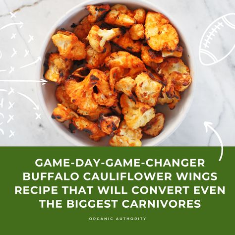 Looking to spice up your game day spread? Look no further, these cauliflower hot wings deserve a spot at the table.  This recipe is for the plant-lovers AND the meat-lovers, because trust us when we say no one will be disappointed here.  Not only are they crispy, saucy, spicy, and gluten-free but packed with vitamins, fiber, and antioxidants. Click the link in our bio for the full recipe and recipes for how to make your own hot sauce and ranch for dipping! #cauliflower #buffalowings #cauliwings #cauliflowerwings #gameday #gamedayrecipes #superbowlrecipes #healthyrecipes Cauliflower Wing Dip, Spicy Cauliflower Bites, Cauliflower Hot Wings, Hot Wings Recipe, Vegan Buffalo Cauliflower Wings, Buffalo Wild Wing Cauliflower Wings, Super Bowl Food Healthy, Recipe Cauliflower, Hot Wing Recipe