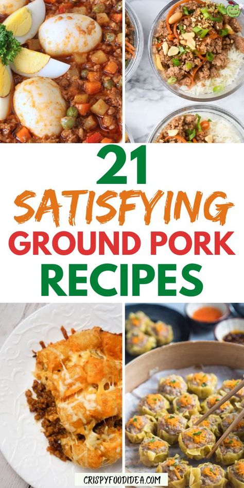 These easy ground pork recipes are best for meal prep at lunch or dinner. Ground Chicken And Pork Recipes, Simple Ground Pork Recipes, Ground Pork And Sweet Potato Recipes, Gluten Free Ground Pork Recipes, Things To Make With Ground Pork, Fresh Ground Pork Recipes, Pork Hamburger Recipes, Recipe With Ground Pork, Meals With Ground Pork