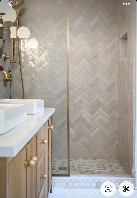 Small Bathroom Ideas Neutral, Sleek Bathroom Ideas, Neutral Bathroom Ideas Earth Tones Tile, Bold Shower Tile Ideas, 2024 House Trends, Business Bathroom Ideas, Bath Styles, Secondary Bathroom, Makeover Kamar Mandi