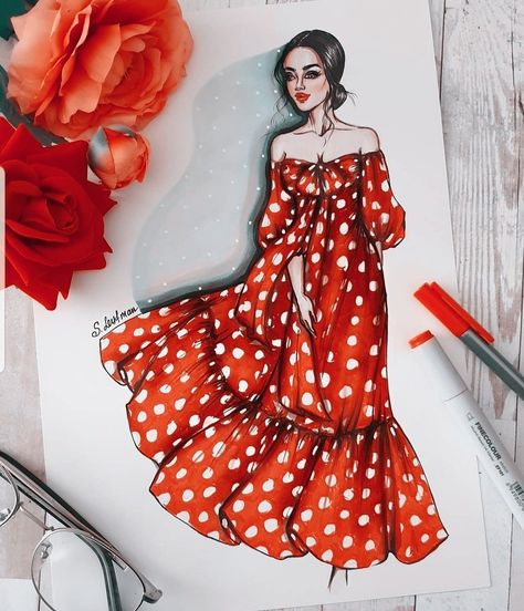 https://www.instagram.com/p/CAxA5bEBYa5/?igshid=1t0bn791fvbwy Casual Summer Outfits For Teens, Fashion Illustration Template, Fashion Sketching, Pattern Sketch, Dots Fashion, Fashion Design Drawing, Fashion Artist, Dress Illustration, Fashion Drawing Tutorial