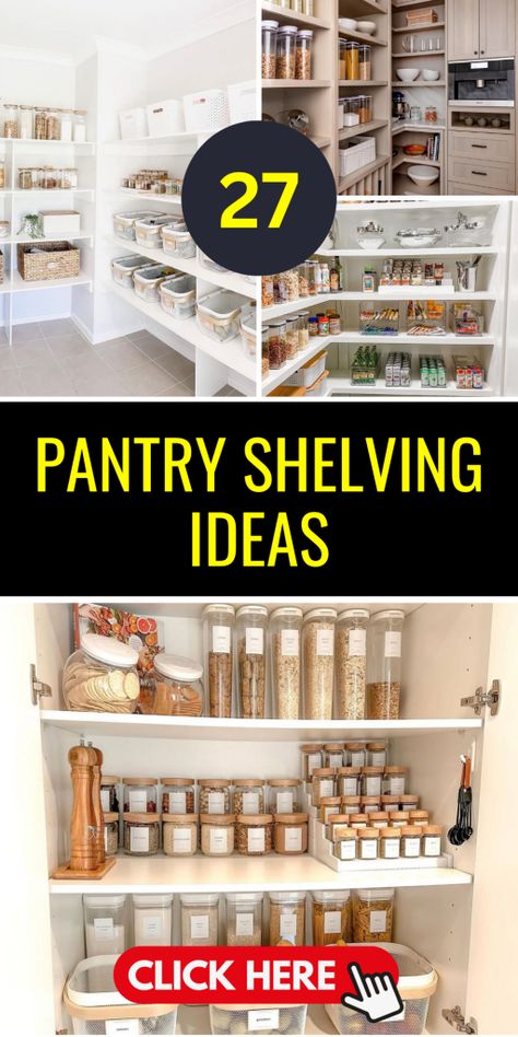 Open Shelf Pantry In Kitchen, Farm Pantry, Open Shelf Pantry, Small Country Kitchens, Shallow Pantry, Pantry Shelving Ideas, Pantry Door Ideas, Pantry Plans, Wooden Bins