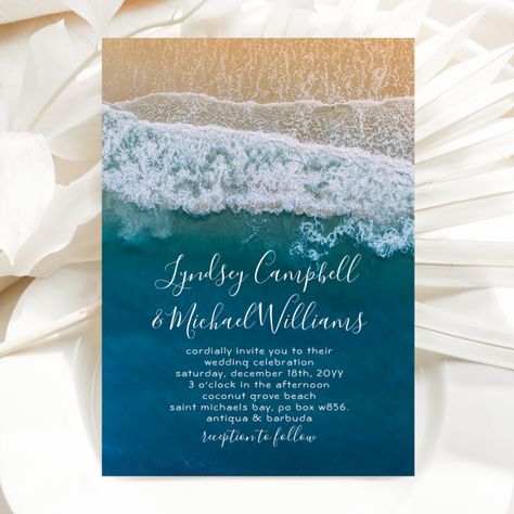 Elegant Beach Blue Ocean Wedding Invitation https://www.zazzle.com/elegant_beach_blue_ocean_wedding_invitation-256399232027000400?rf=238253331811171847&tc=pthao Beach Destination Wedding Invitations, Ocean Wedding Invitations, Island Background, Modern Graduation Party, Tropical Theme Party, Marriage Invitation, Graduation Party Invitations Templates, Ocean Wedding, Marriage Invitations