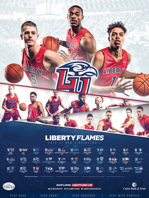 2016-17 Liberty Men's Basketball Campaign on Behance Basketball Campaign, Sports Advertising, Basketball Schedule, Schedule Cards, Basketball Posters, Sport Poster Design, Sports Marketing, Basketball Design, Sports Graphics