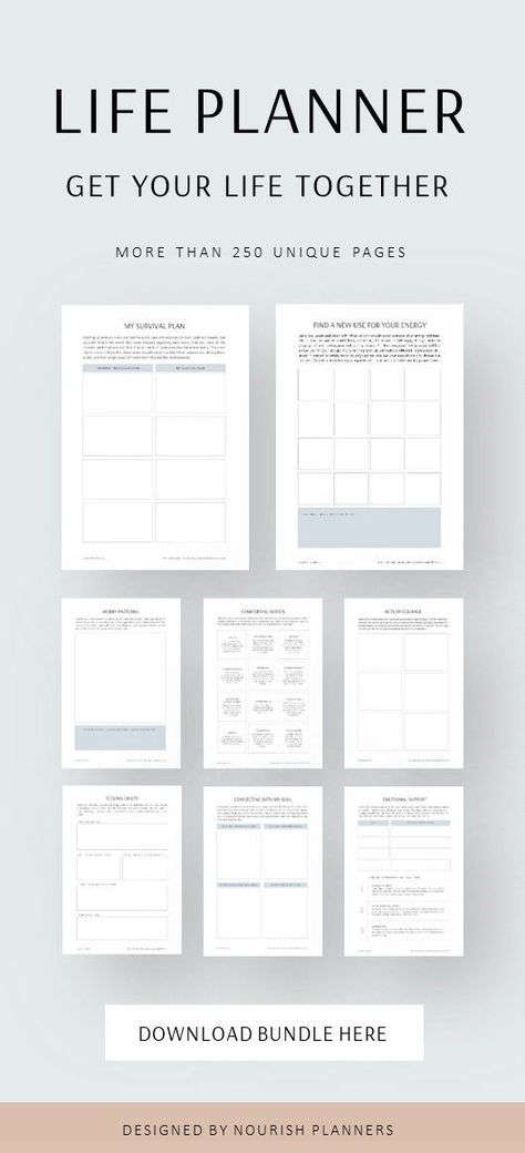 This pin is about a printable life planner bundle ideal to do a life audit. It includes more than 250 pages and the pages have a minimal design. Life Goal Journal, Journal Ideas Goals, Goal Journal Ideas, Mom Planner Printables Free, Planner Monthly Layout, Life Audit, Ultimate Life Planner, Personal Development Plan Template, Get Your Life Together