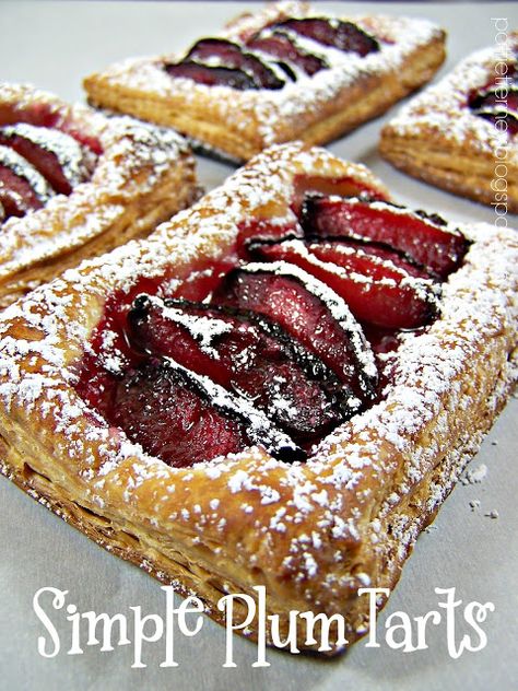 Olla-Podrida: Simple Plum Tarts Plum Tarts, Plum Recipe, Plum Dessert, Plum Tart, Plum Recipes, Torte Recipe, Tart Baking, Frozen Puff Pastry, Plum Cake