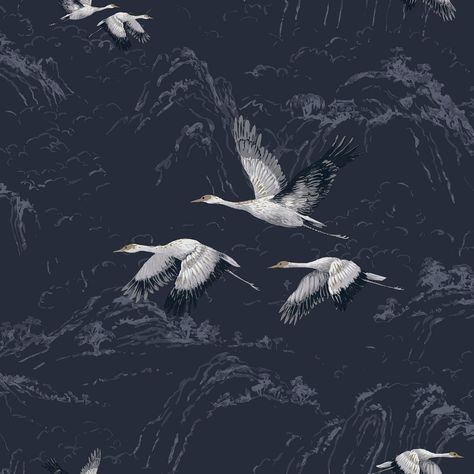 With a contemporary yet classic feel, Animalia is perfect for adding depth to your home décor. Grey and white cranes on a midnight blue background are graceful while mysterious. Shimmery accents on a smooth background enhance the overall feel of the room. Quick & easy 'Paste The Wall' application (you apply the pas Midnight Wallpaper, Midnight Blue Background, White Crane, Dark Steel, Graham & Brown, Wallpaper Direct, Wallpaper Online, Blue Wallpaper, Wallpaper Wallpaper