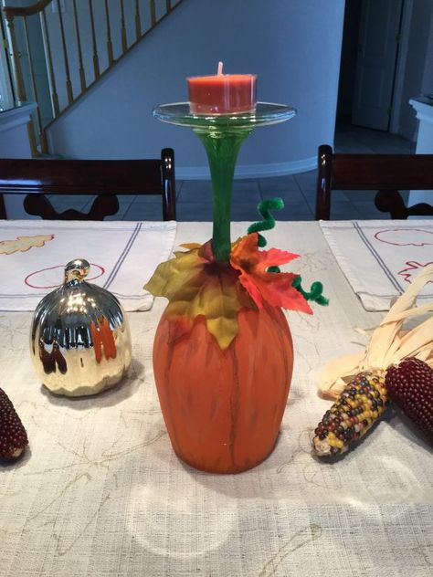 Upcycle, Repurpose, Thanksgiving, Fall Decor, Pumpkins, Wine glasses, Candle Holders Pumpkin Wine Glass Candle Holder, Pumpkin Wine, Wine Glass Candle Holder, Pumpkin Candle Holder, Wine Glass Candle, Dixie Belle Paint Company, Pumpkin Candle, Goose Creek, Wine Glass Crafts