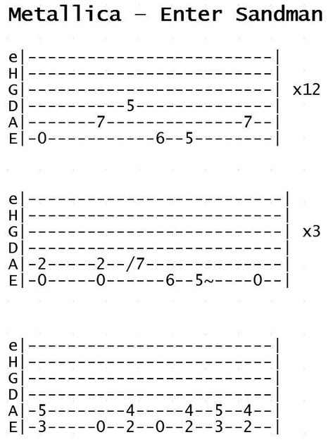 Metallica - Enter Sandman (Tab) Tabs Guitar Acoustic, Gutair Tabs Songs, Gutair Tabs Easy, Tabs Guitar Easy, Electric Guitar Tabs Songs For Beginners, Easy Guitar Tabs Songs Tablature, Easy Tabs Guitar, Easy Bass Tabs Songs, Electric Guitar Tabs Songs Rock