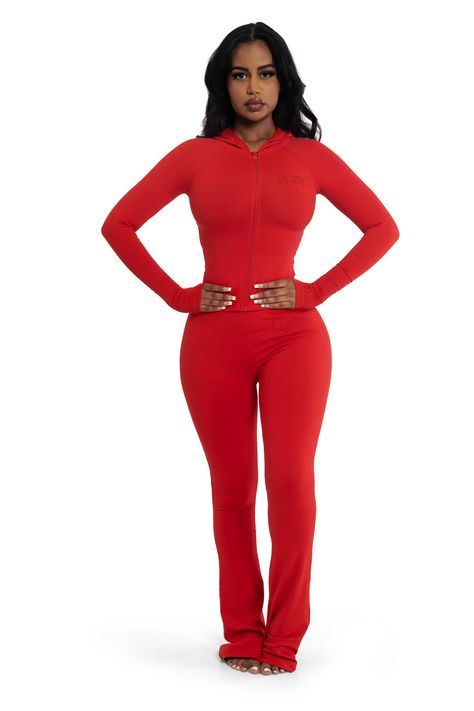 BASICS HOODIE (FIRE RED) Velvet Outfits For Women, Body By Raven Tracy, Body By Raven, Raven Tracy, Sporty Suit, Tracksuit Outfit, Velvet Clothes, Plus Size Outerwear, Sweatpants Set