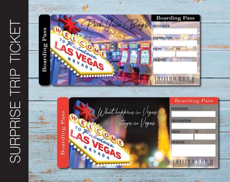 Surprise Trip Reveal, Custom Tickets, Surprise Vacation, Vegas Birthday, Printable Tickets, Vegas Party, Give Directions, Vegas Trip, Las Vegas Trip