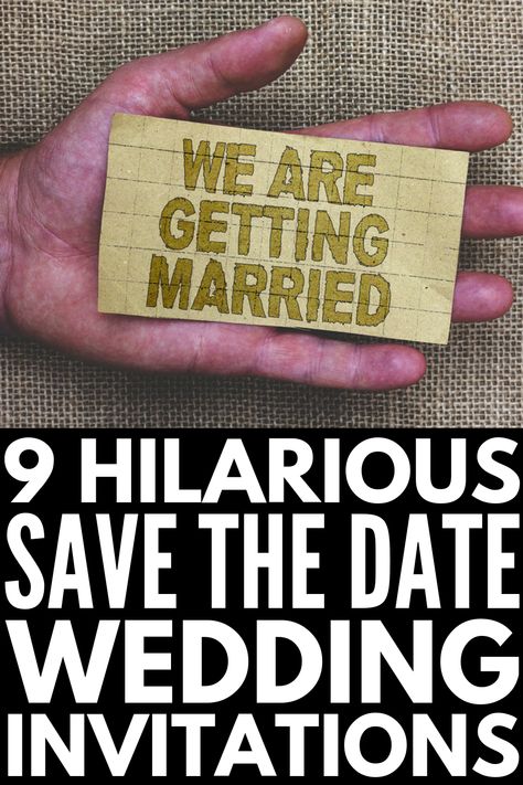 9 Funny Save the Date Wedding Invitation Ideas | These unique and creative wedding invitations are an awesome way to mark the date with your guests. Some are fun while others are downright hilarious, and while they aren’t for everyone, I think they’re a great way to announce to the world that you’re about to tie the knot! From postcards, to photo booths, to movie posters, these are a great way to mark your engagement! #savethedateideas #savethedateinvitations #weddinginvitations Unique Save The Dates Funny, Wedding Invitation Alternatives, Ideas For Save The Date, Witty Wedding Invitations, Funny Engagement Invitations, Original Save The Date Ideas, Truly Engaging Invitations, Funny Save The Date Ideas For Weddings, Save The Date Text Ideas