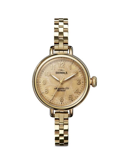 Shop Shinola Petoskey Goldtone Stainless Steel Bracelet Watch | Saks Fifth Avenue Shinola Watch, Petoskey Stone, Fossilized Coral, Dope Jewelry, Two Tone Watch, Stainless Steel Watch, Birdy, Steel Bracelet, Sapphire Crystal