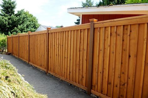 Cedar Board & Batten Picture Frame Fencing Privacy Fence Landscaping, Cedar Wood Fence, Cedar Board, Wood Fence Gates, Fence Options, Wood Fence Design, Board Batten, Privacy Fence Designs, Cedar Boards