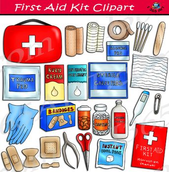 Items For Emergency Kit, Medical Kit Drawing, First Aid Clipart, First Aid Box Drawing, Types Of Bandages, Emergency Kit Drawing, First Aid Box Ideas, First Aid Drawing, First Aid Kit Drawing