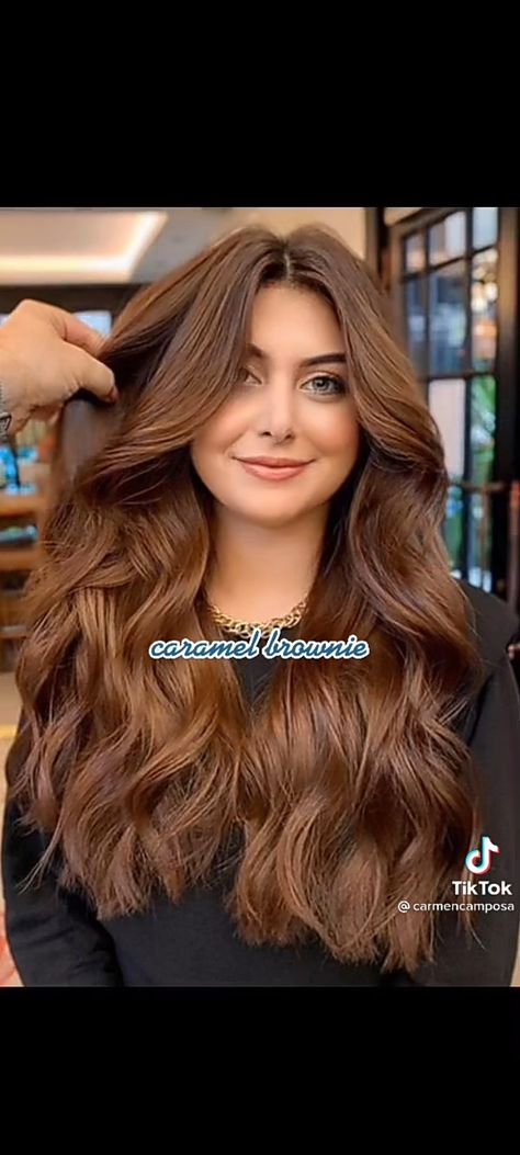 Chocolate Brownie Hair Colour, Light Brown Hair On Indian Skin, Pelo Chocolate Caramelo, Caramel Brownie Hair, Dark Honey Hair Color, Brown Hair Indian Skin, Brownie Hair, Hair Color For Morena, Honey Hair Color