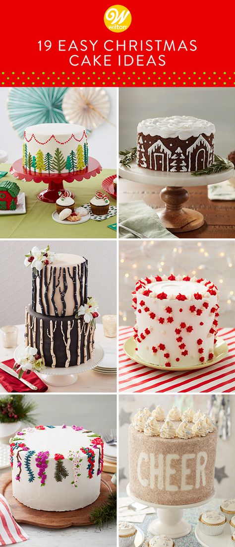 While many believe that cookies are the king of Christmas desserts, Christmas cakes are giving cookies a run for their money. With the holiday season upon us, we’ve compiled our best Christmas cake ideas and recipes of the season, all sweet enough to warm even the Grinch’s heart. #wiltoncakes #cakedecorating #cakeideas #buttercreamfrosting #christmascakes #holidayparty #christmasparty #holidaycakes #winter #christmasdessert #buttercreamcakes Christmas Cake Frosting Ideas, Decorating Christmas Cakes Ideas, Cake For Christmas Party, Christmas Design Cake, Small Christmas Cakes Decoration, Cakes For Christmas Easy, Easy Christmas Birthday Cake, Iced Christmas Cake, Easy Cake Decorating Christmas