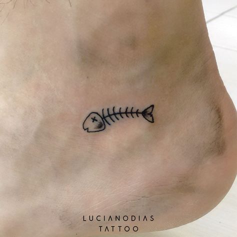 Tiny Bone Tattoo, Fish Stick And Poke Tattoo, Small Bone Tattoo, Fish Bone Tattoo Simple, Fish Skeleton Tattoo Simple, Simple Shin Tattoo, Bonefish Tattoo, Bone Fish Tattoo, Fish Finger Tattoo