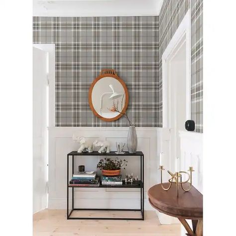 Advantage Sala Neutral Plaid Wallpaper - On Sale - Bed Bath & Beyond - 36954326 Grey Plaid Wallpaper, Tartan Decor, Plaid Wallpaper, W Wallpaper, White Subway Tile, Manhattan Comfort, Woven Wallpaper, Bathroom Wallpaper, Burke Decor