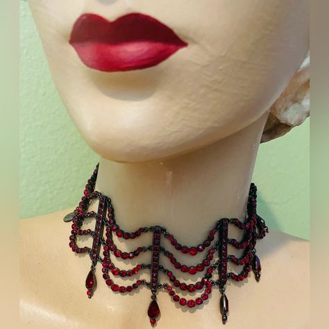 Gorgeous Vintage Ben-Amun Ruby Red Set In Black Wide 2.5” Elegant Choker/ Necklace. Beautiful Design~ Never Worn /Vintage New Condition/ From A Private Collection/ Purchased From Neiman Marcus The 90’s. Elegant Choker, Crystal Choker Necklace, Crystal Choker, Ruby Red, Jewelry Inspiration, Womens Jewelry Necklace, Neiman Marcus, Beautiful Design, Choker