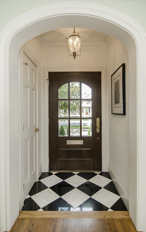 Build Entryway, Entryway Floors, Tile Entryway, Utility Ideas, Checkered Tile, Checkered Floor, Entryway Flooring, English Decor, Foyer Lighting