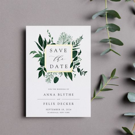 Forest Green Save The Date, Forest Wedding Save The Date, Nature Save The Date, Save The Date Botanical, Forest Save The Date, Save The Date Green, Safe The Date, Foil Save The Dates, Square Border